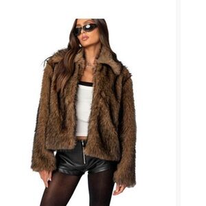 Women's Brown Faux Fur Jacket
